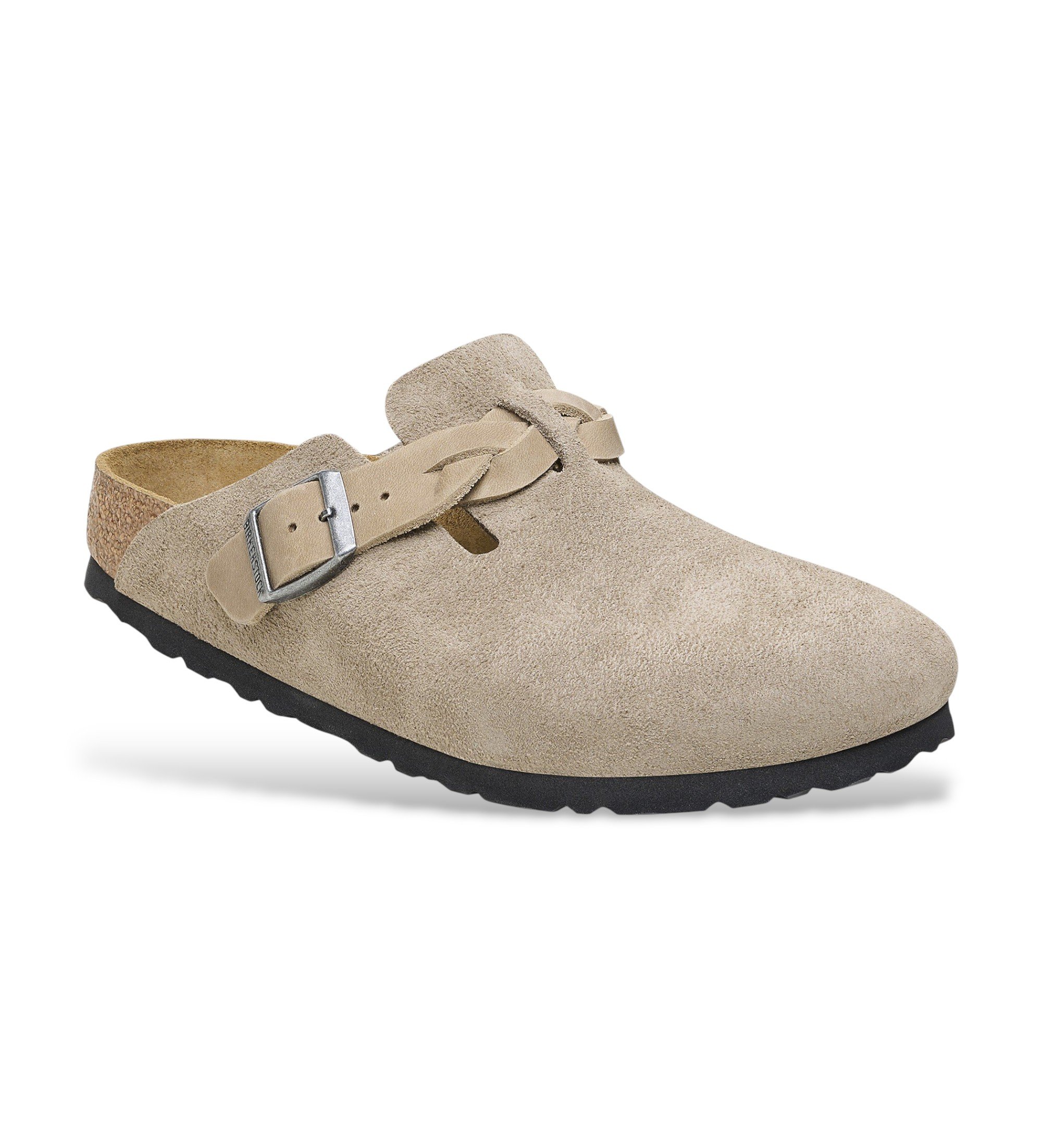 Birkenstock Tamancos de Couro Boston Braided (Ajuste Estreito) taupe