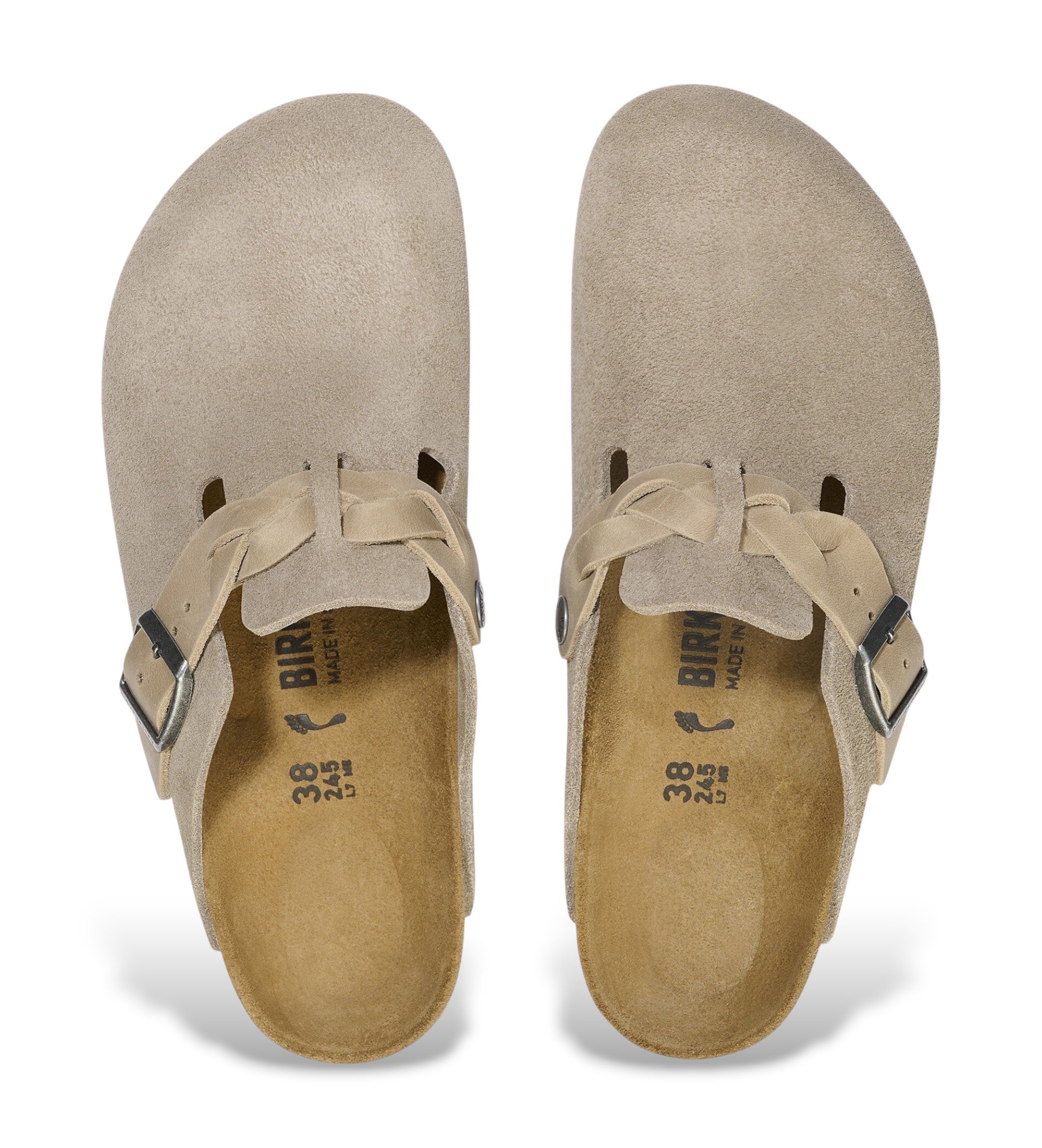 Birkenstock Tamancos de Couro Boston Braided (Ajuste Estreito) taupe