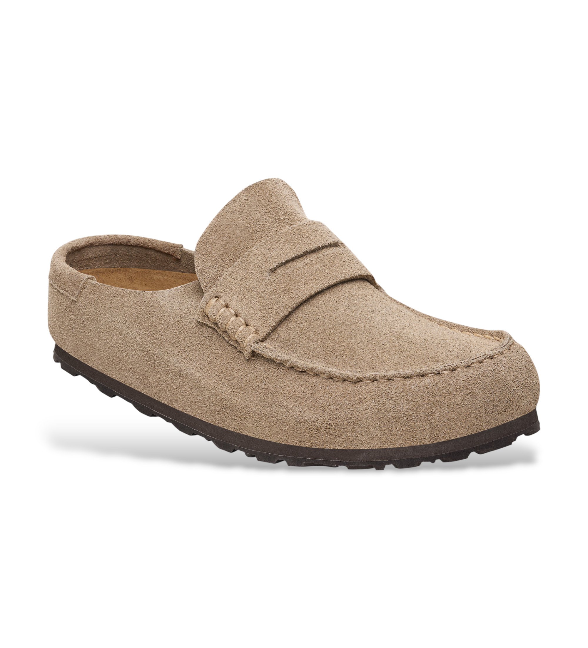 Birkenstock Sabots Naples en cuir enveloppé taupe