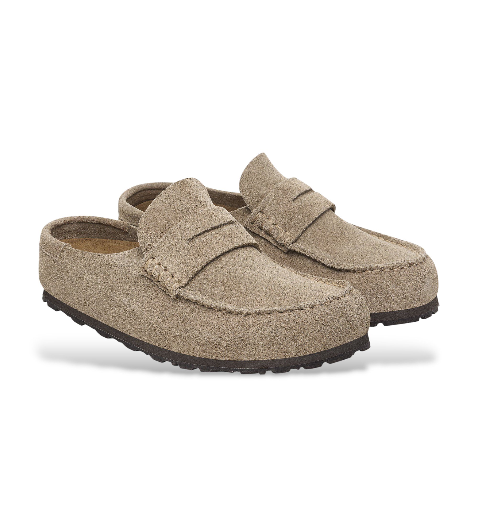 Birkenstock Sabots Naples en cuir enveloppé taupe