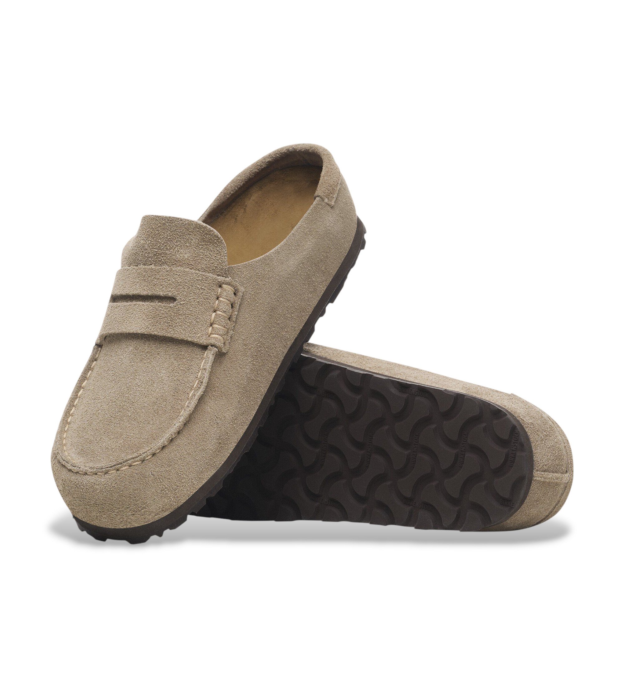 Birkenstock Sabots Naples en cuir enveloppé taupe