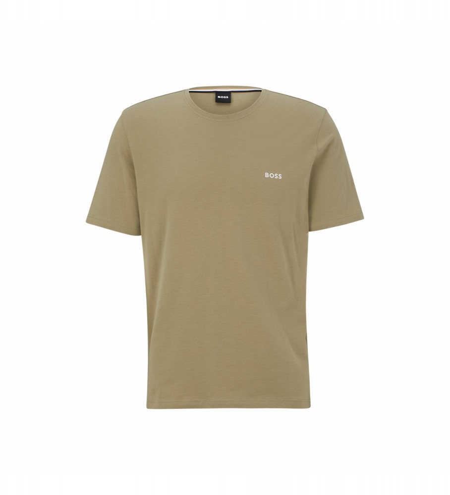 BOSS Camiseta m/c logo pecho marrón verde