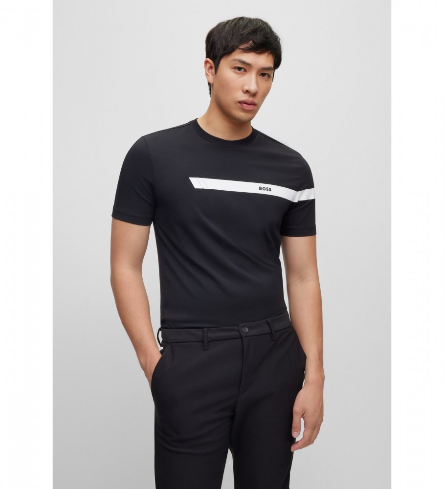 BOSS T-shirt noir à rayures et logo