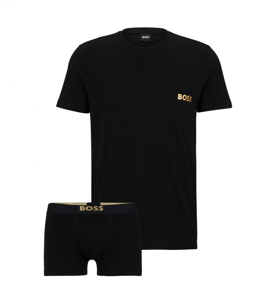 BOSS T-shirt e boxer shorts embalam detalhe de marca preto