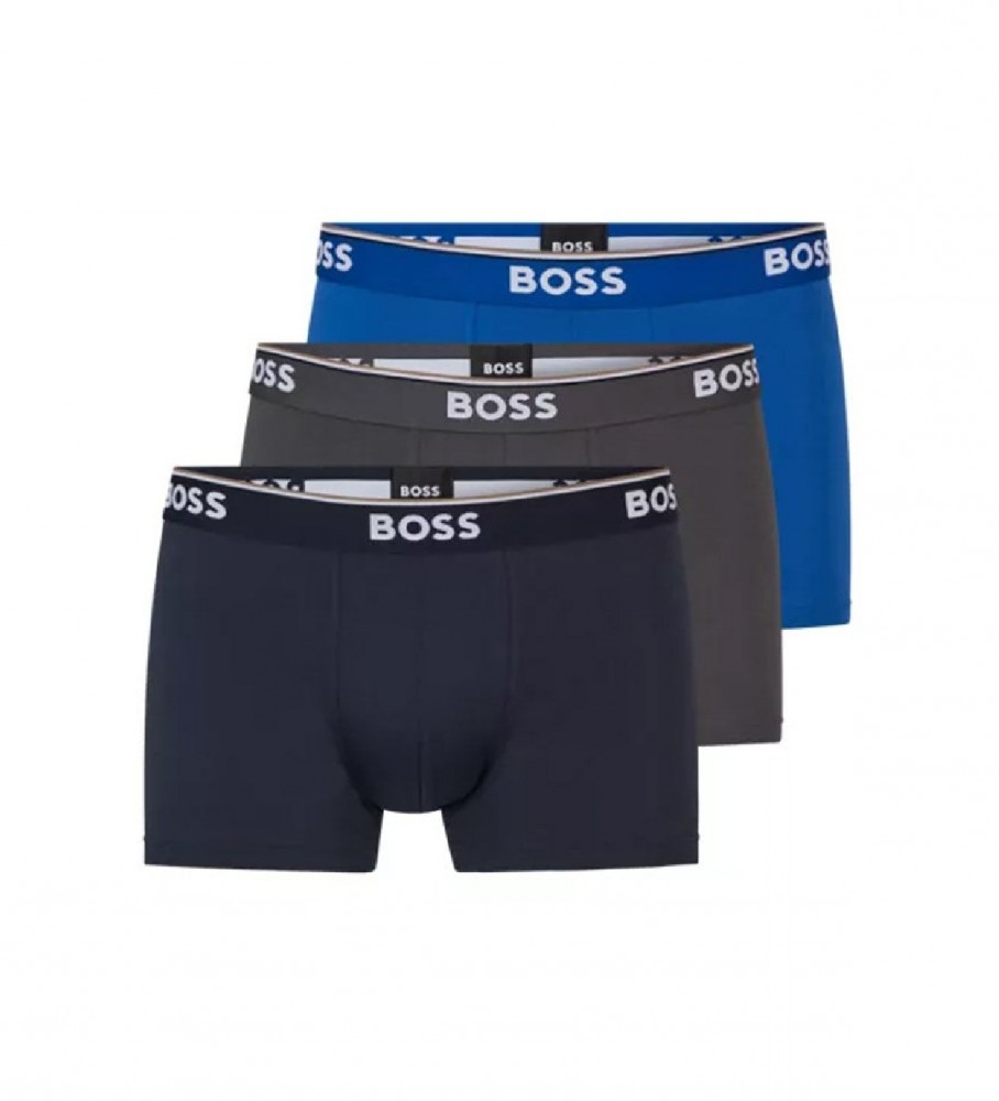 BOSS Lot de 3 boxers bleu, gris, noir