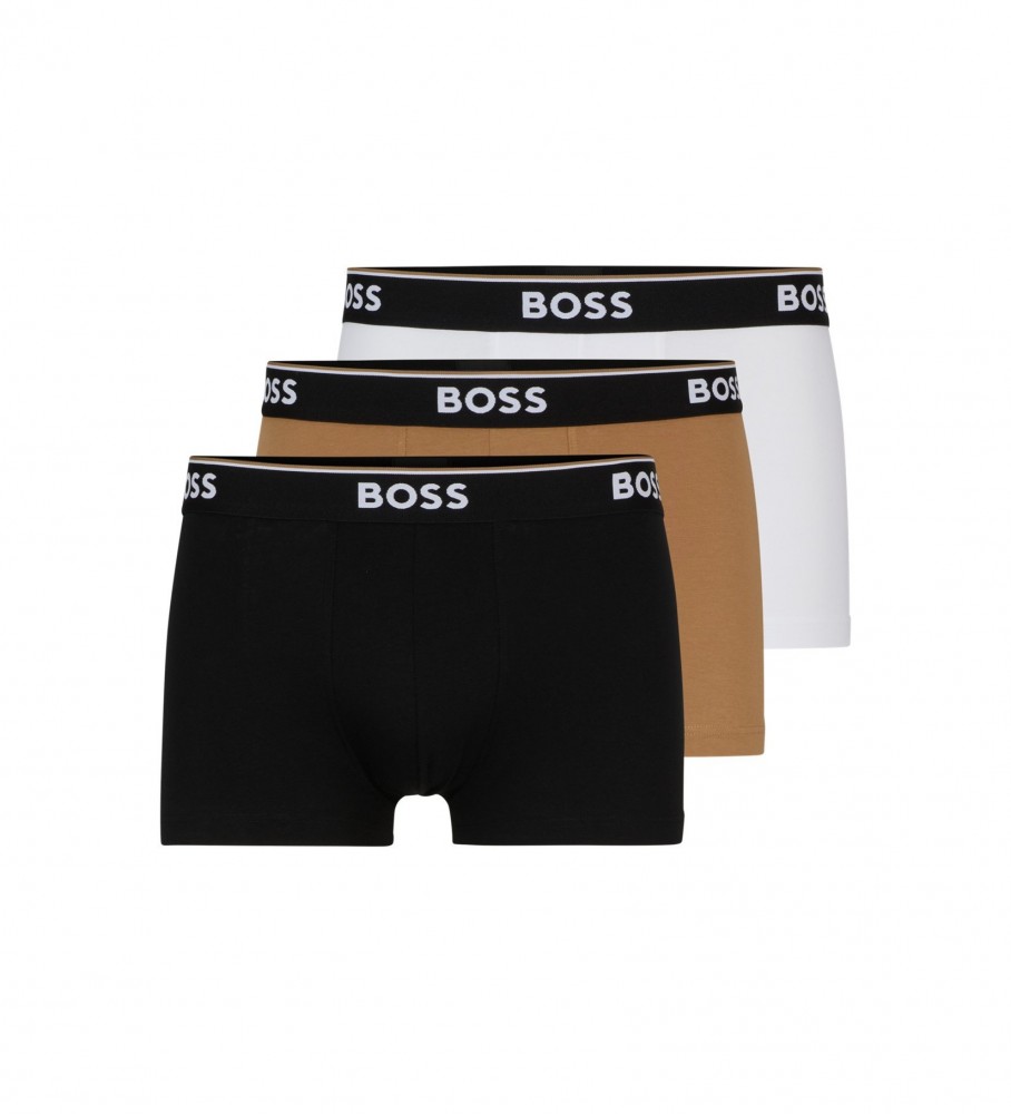 BOSS Lot de 3 boxers noir, marron, blanc