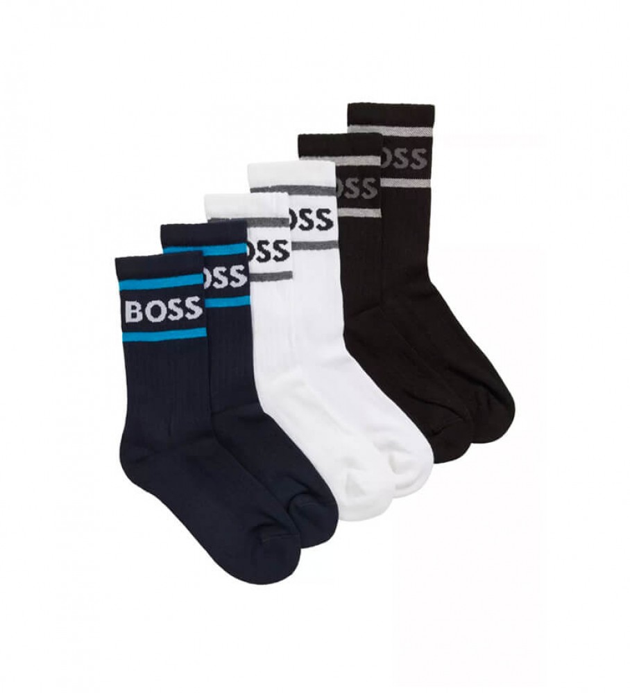 BOSS Pack de 3 Calcetines Rib Stripe CC blanco, negro, marino