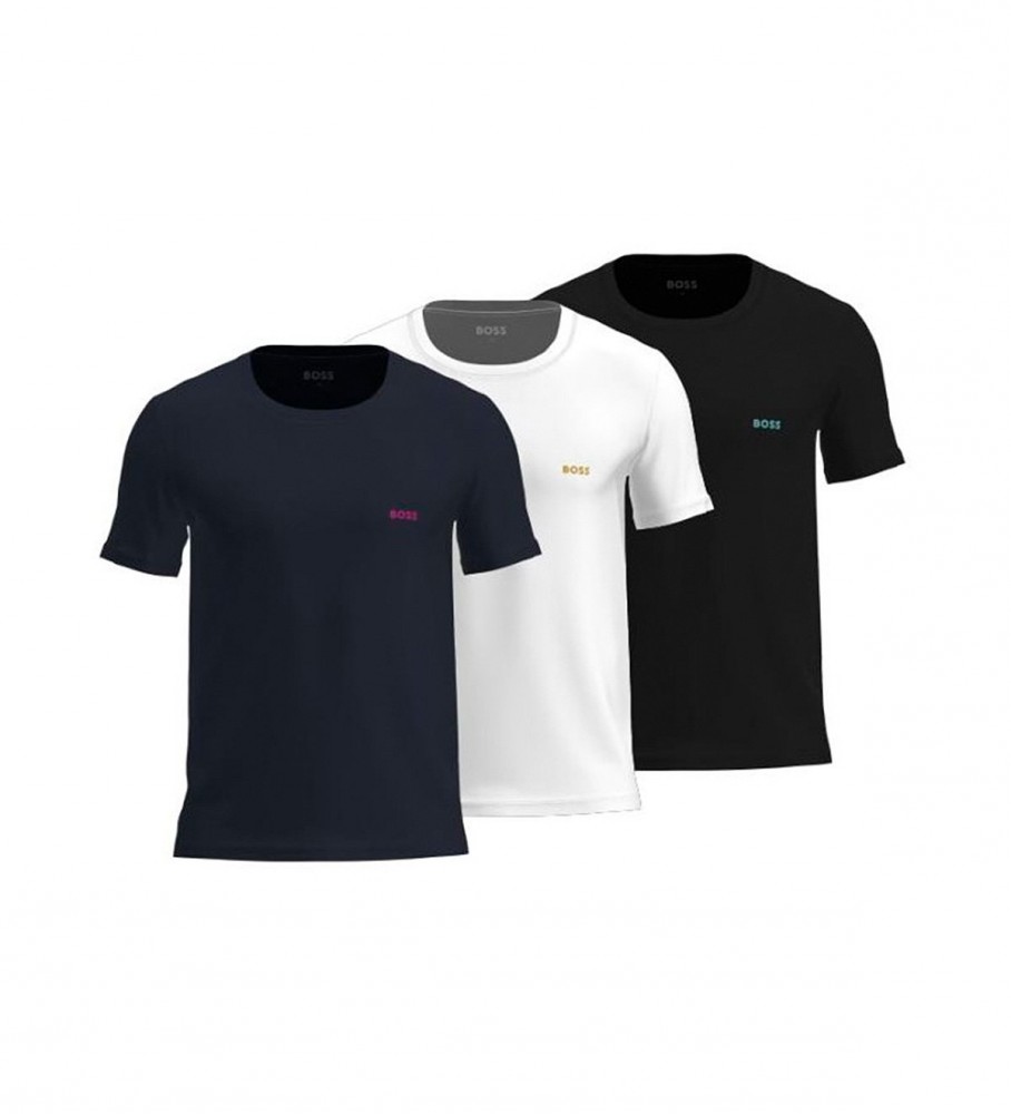 BOSS Pack de 3 camisetas logo bordado marino, azul, negro