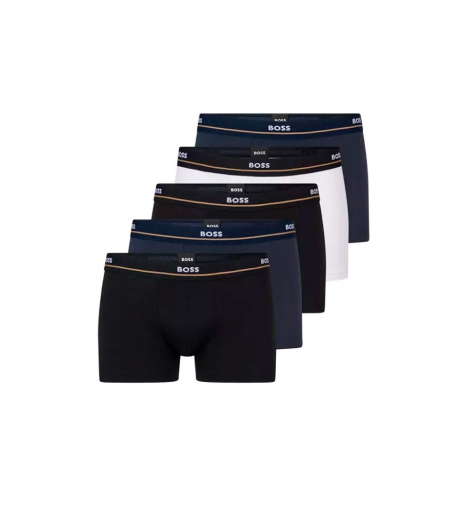 BOSS Pack of 5 black, navy, white elastic boxer shorts