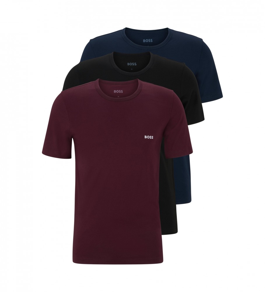BOSS Pack of 3 undershirts burgundy, black, navy