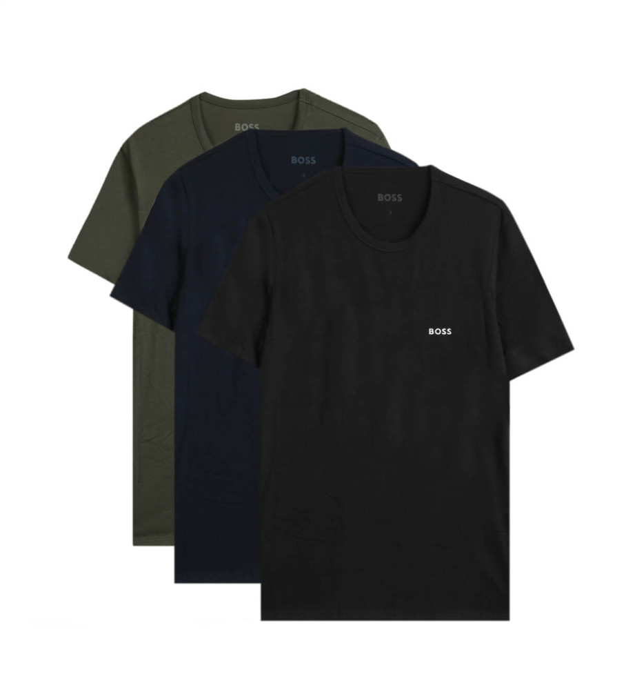 BOSS Lot de trois T-shirts noir, bleu marine, vert 