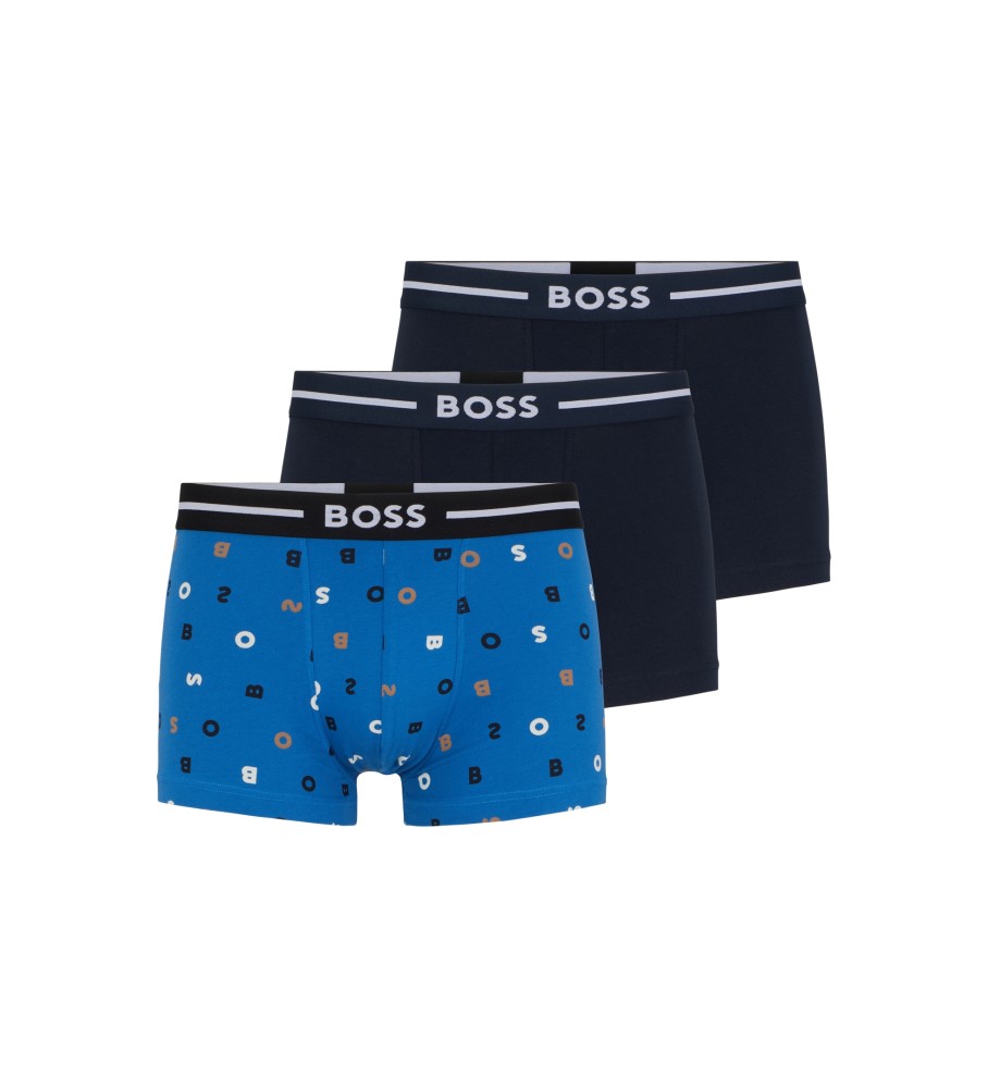 BOSS 3-pack Boxershorts i fet blå färg och marinblå färg BOSS 3-pack Boxershorts i fet blå färg och marinblå färg