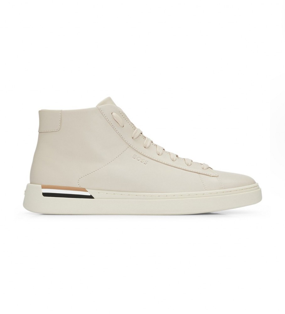 BOSS Clint beige leather trainers