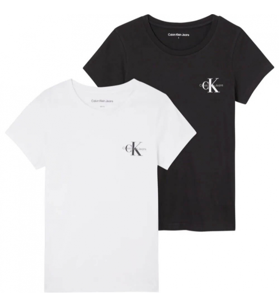 Calvin Klein Pack de 2 Camisetas Monogram Slim blanco, negro
