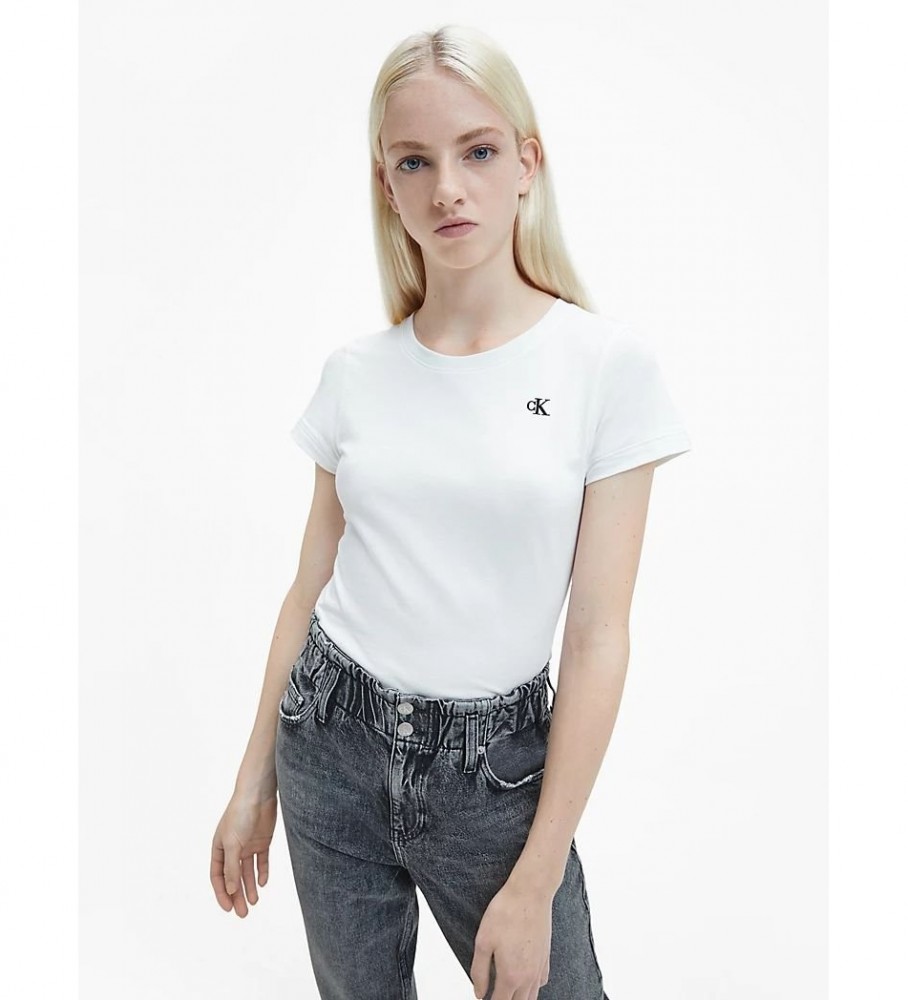 Calvin Klein Jeans T-Shirt Slim Fit Bordado Branco