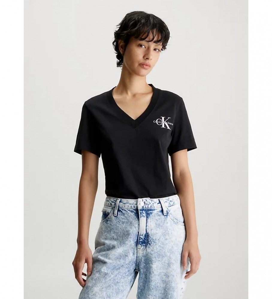 Calvin Klein Jeans T-Shirt monogrammé avec col clouté noir