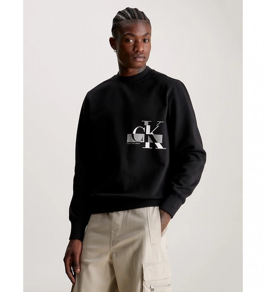 Calvin Klein Jeans Sweatshirt Glitched Ck Logo preto - Esdemarca