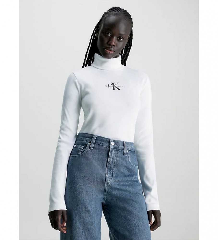 Super günstiger Direktshop Calvin Klein Jeans Markenturnschuhe und für Mode Accessoires und - und mit Markenschuhe Weißes - Schuhe, Monogramm Geschäft Top V-Ausschnitt geripptes Esdemarca