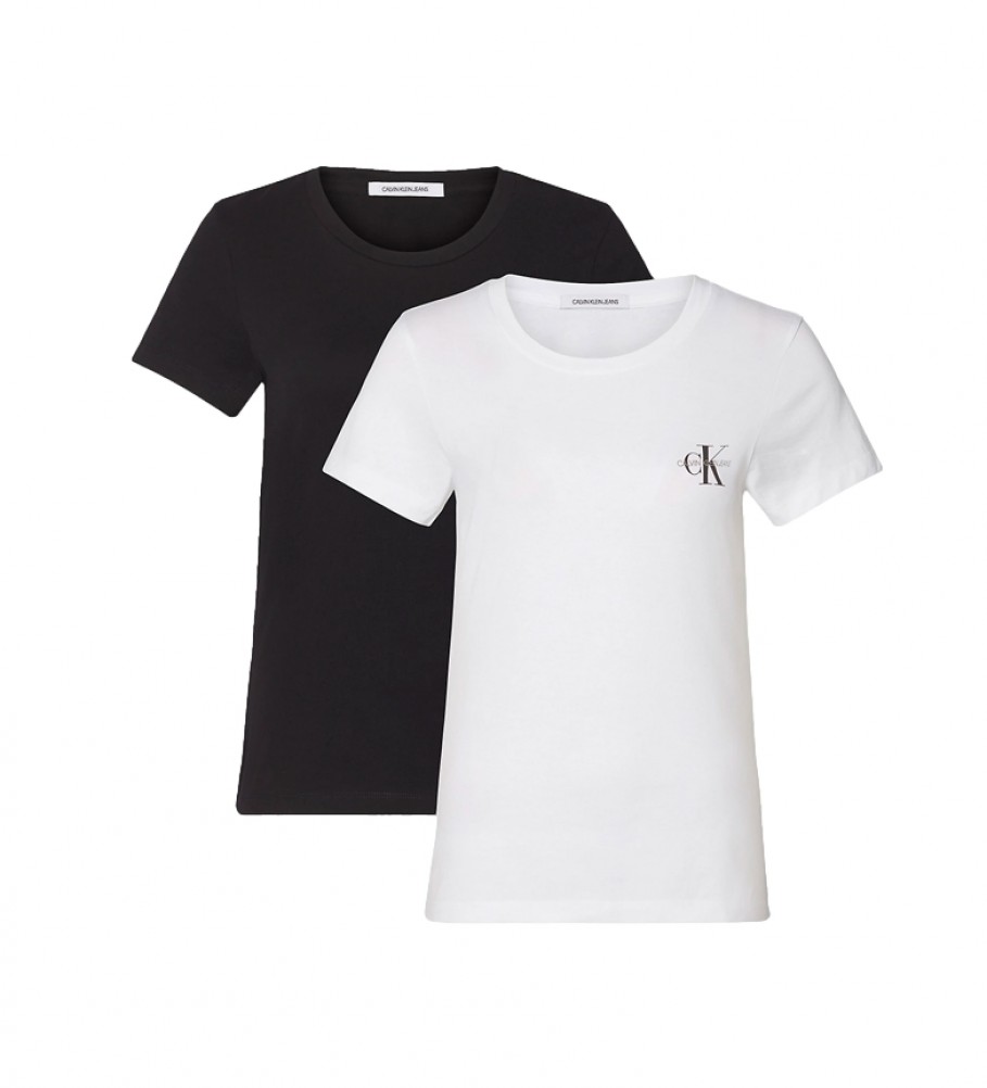 Calvin Klein T-shirt slim con monogramma bianche in confezione da 2