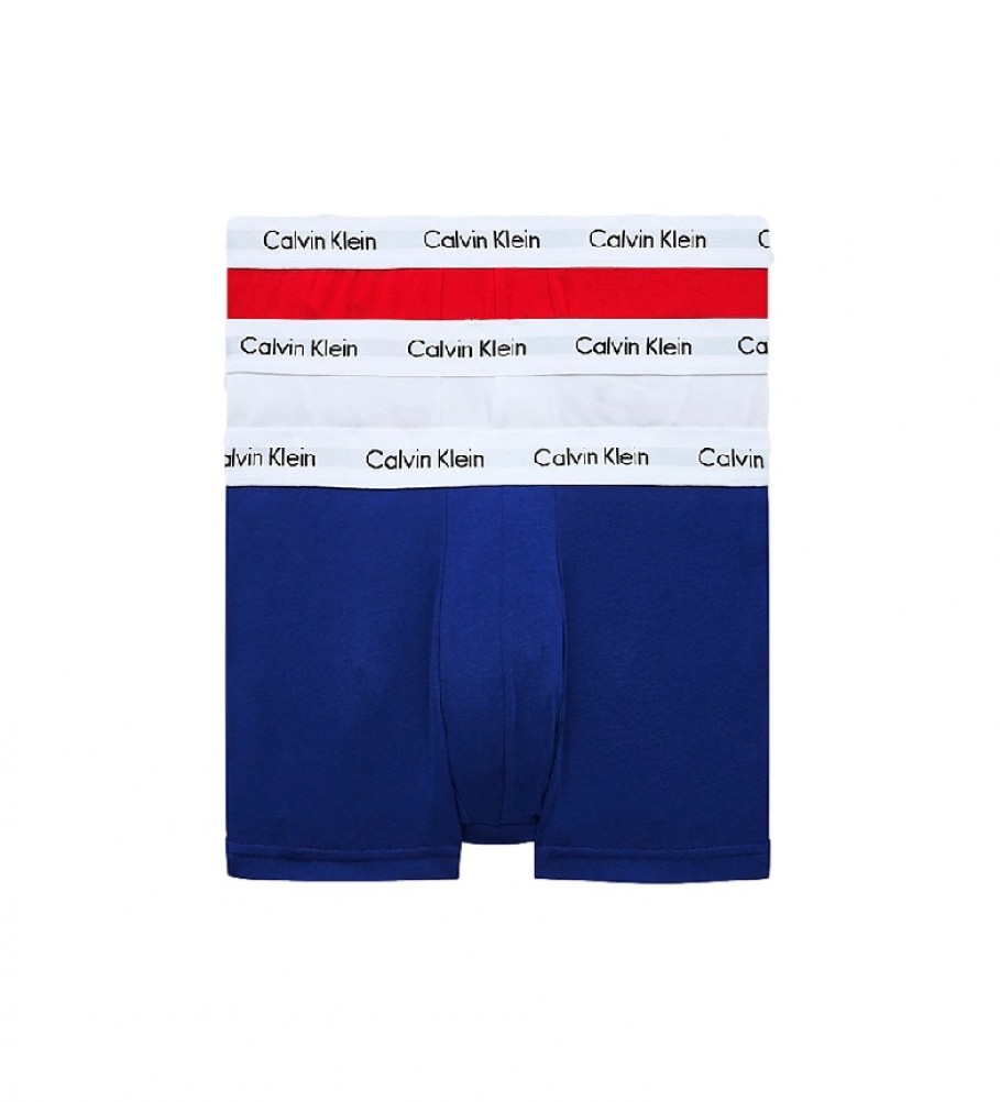 Calvin Klein Lot de 3 caleçons en coton extensible bleu, blanc, rouge