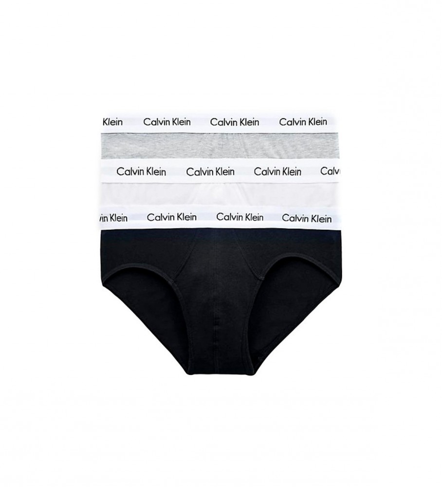Calvin Klein Pacote de 3 cuecas elásticas cinzentas, brancas e pretas