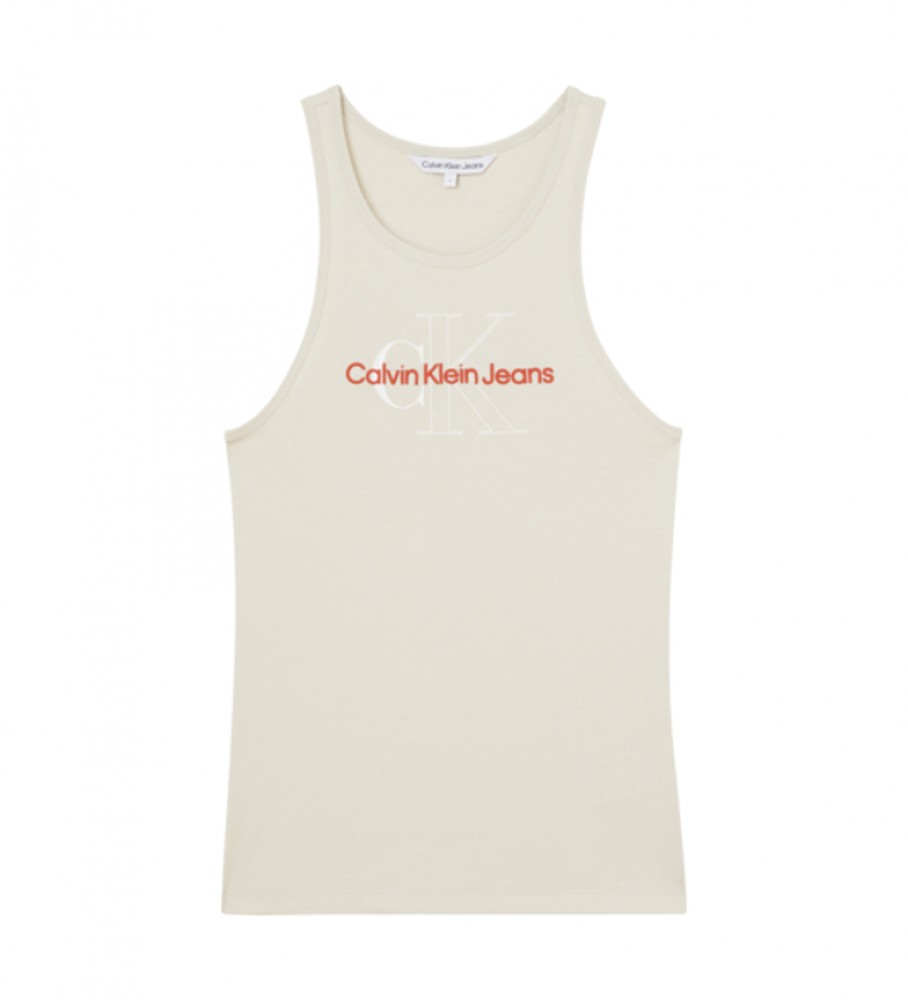 Calvin Klein T-shirt con monogramma bicolore bianco sporco