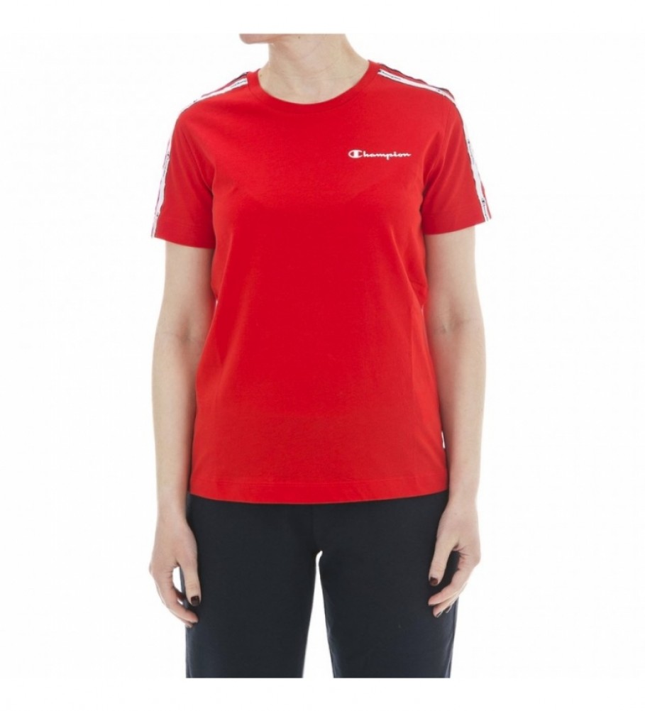 Champion T-shirt de riscas com logótipo vermelho