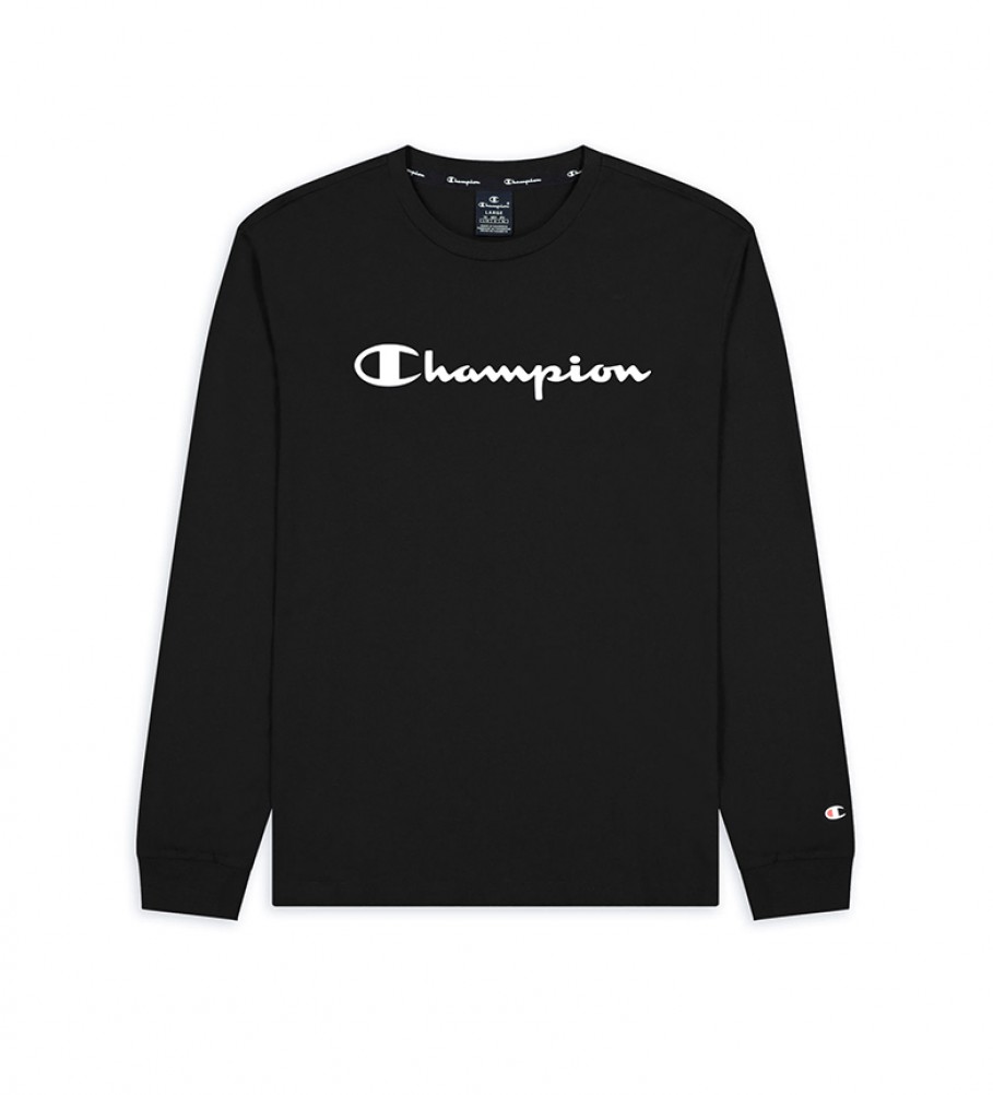 Champion Script Logotipo manga comprida T-Shirt preto