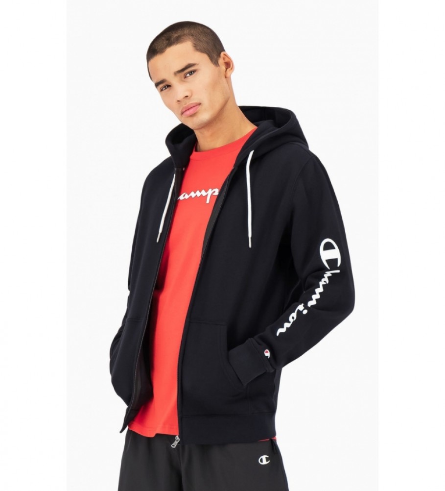 Champion Hooded Sweatshirt Hooded Full Zip Logo Print black