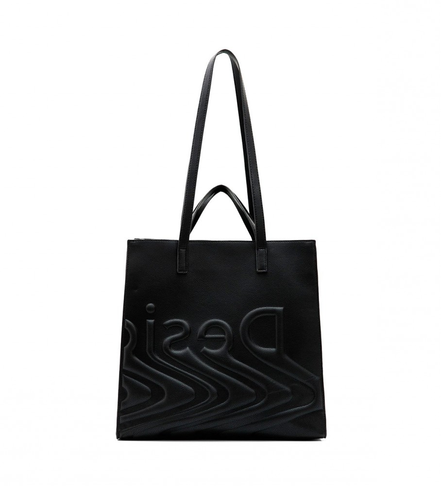 Desigual Large square logo shopper bag black
