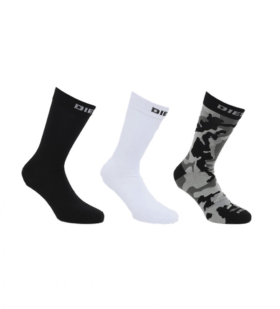 Diesel Pack of 3 SKM-Hermine Camouflage socks black, white, grey