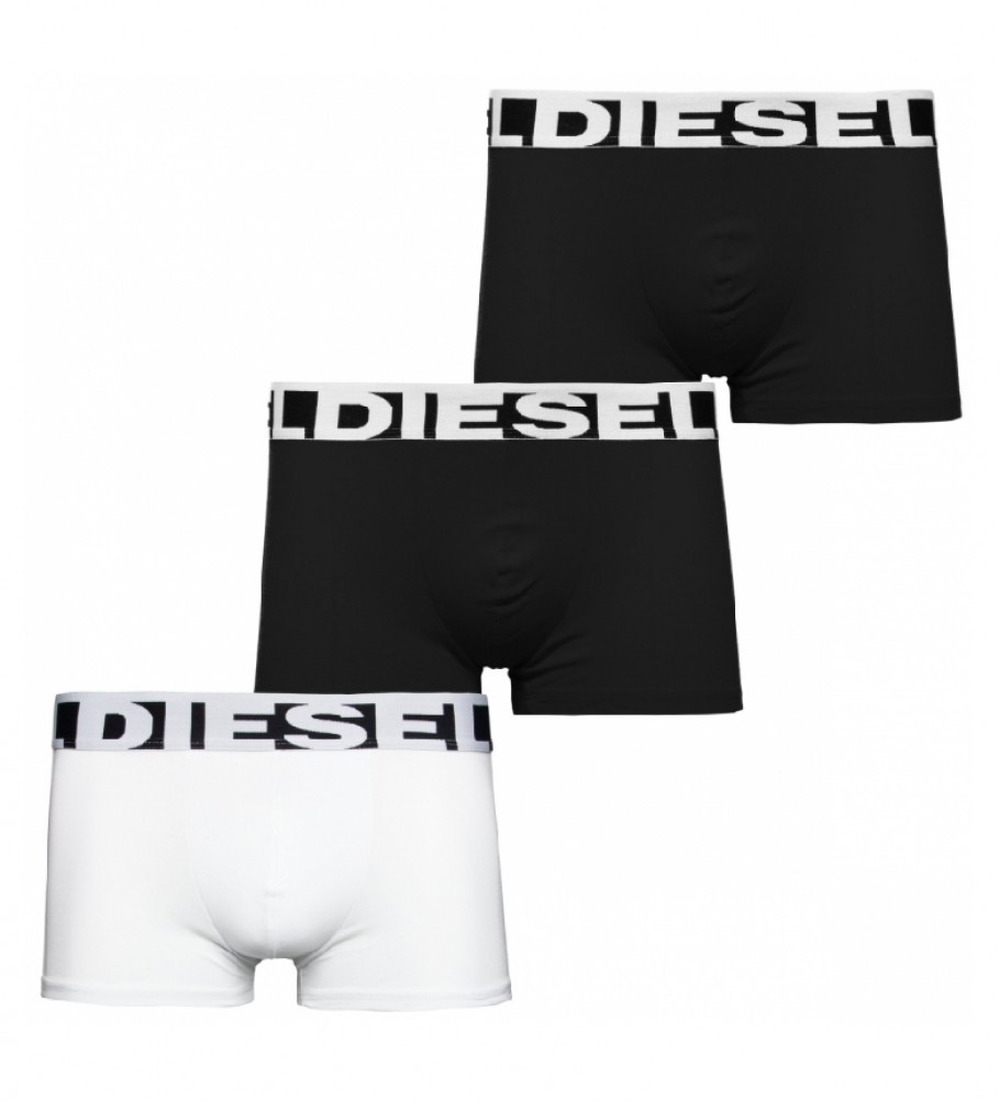 Diesel Lot de 3 caleçons Damien à larges rayures avec logo blanc, noir