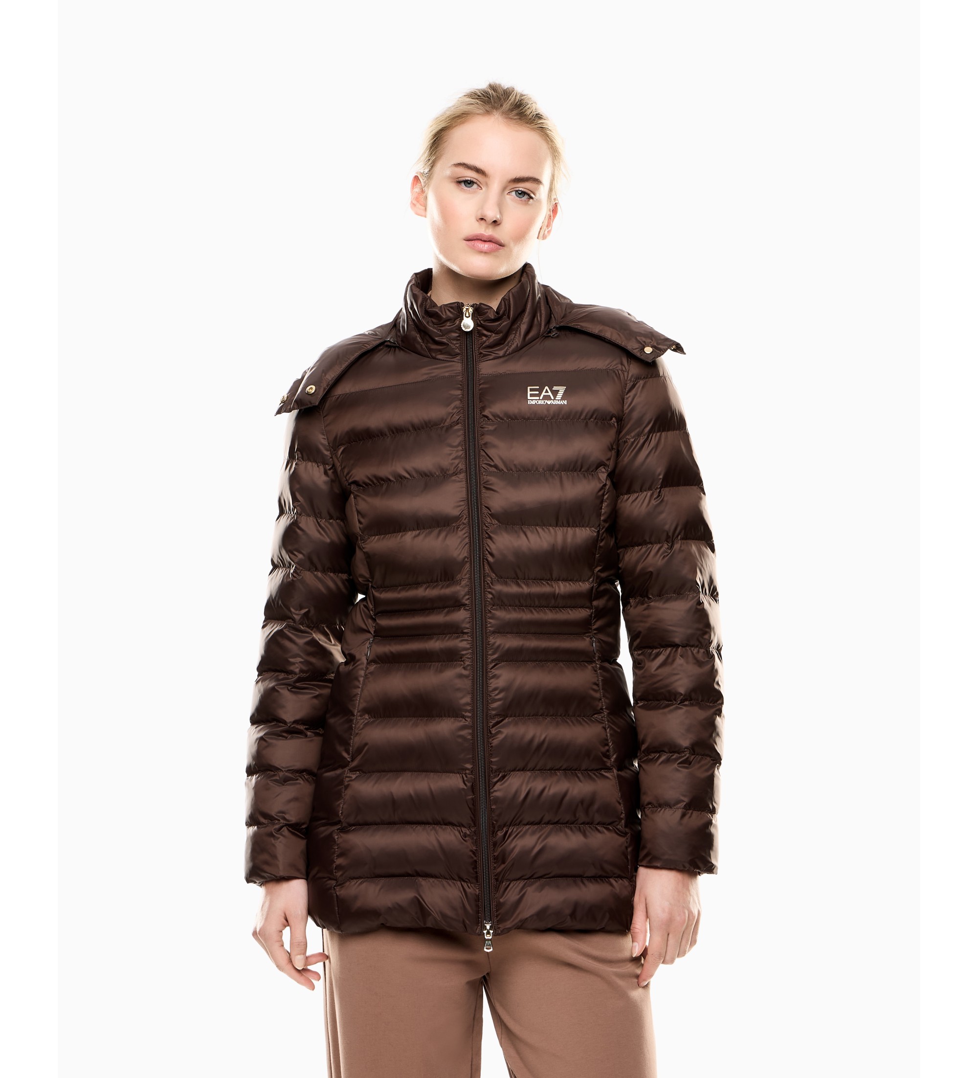 EA7 Casaco com capuz de nylon acolchoado castanho com capuz