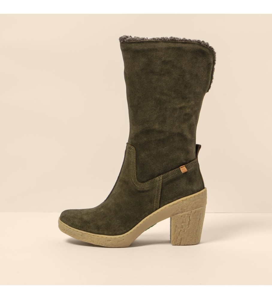 El Naturalista Leather boots N5515 Silk Suede green -Heel height: 6cm