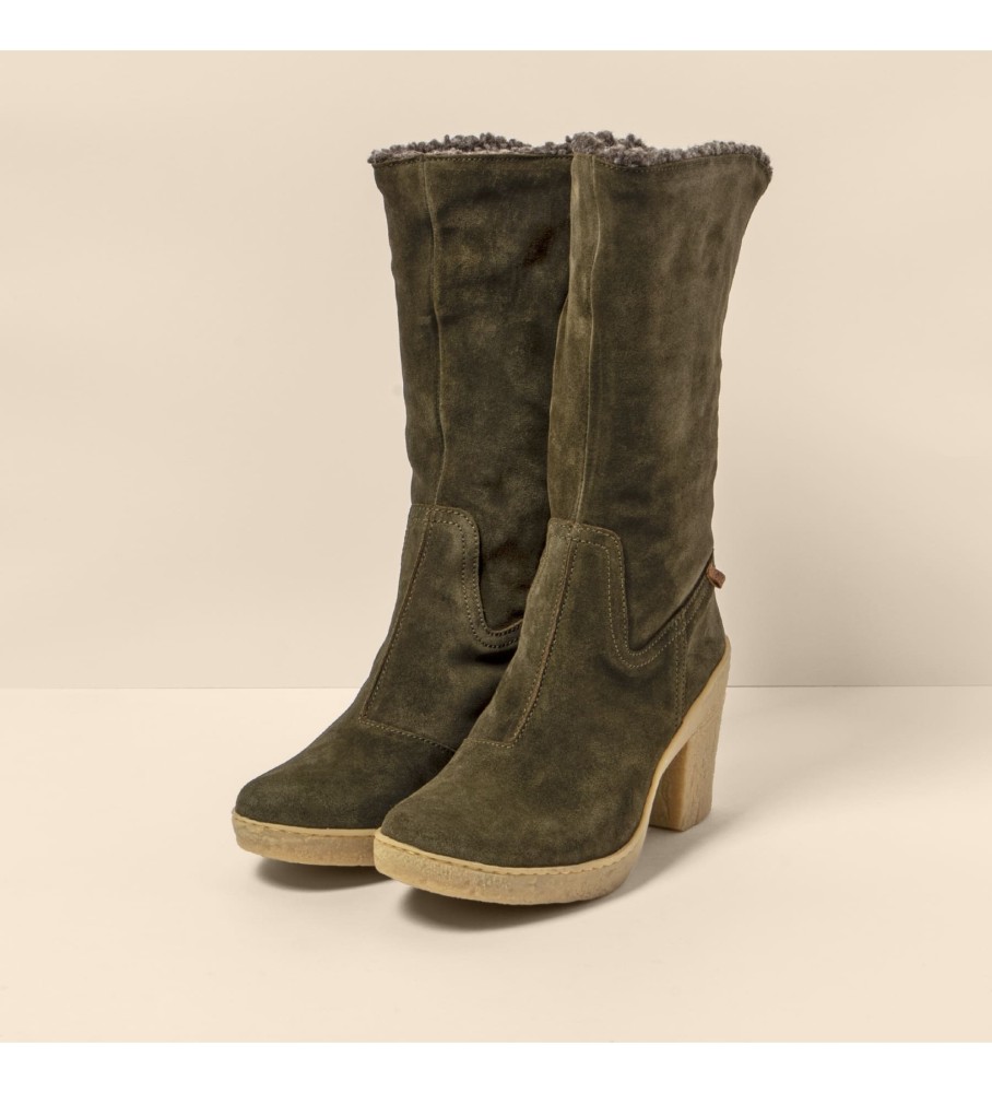El Naturalista Leather boots N5515 Silk Suede green -Heel height: 6cm