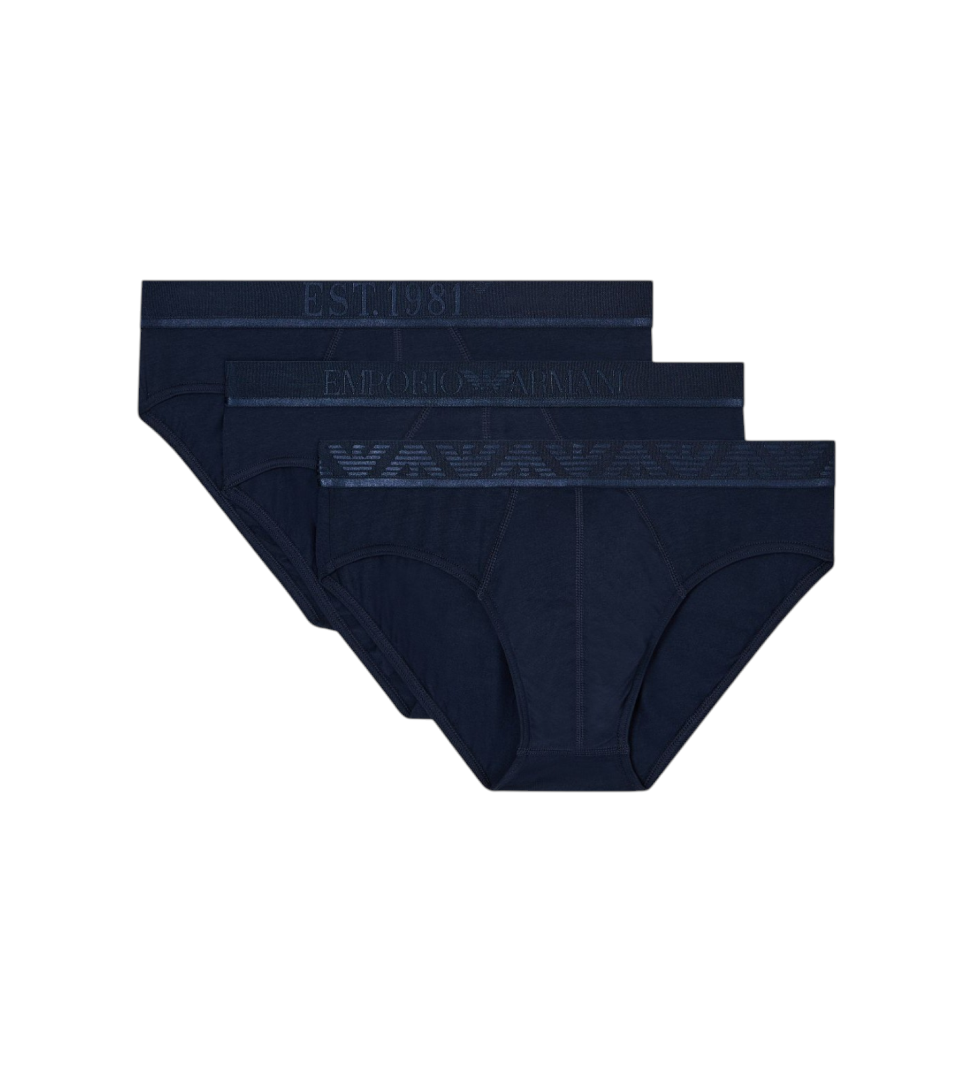 Emporio Armani Lot de 3 slips à logo brillant marine Emporio Armani Lot de 3 slips à logo brillant marine