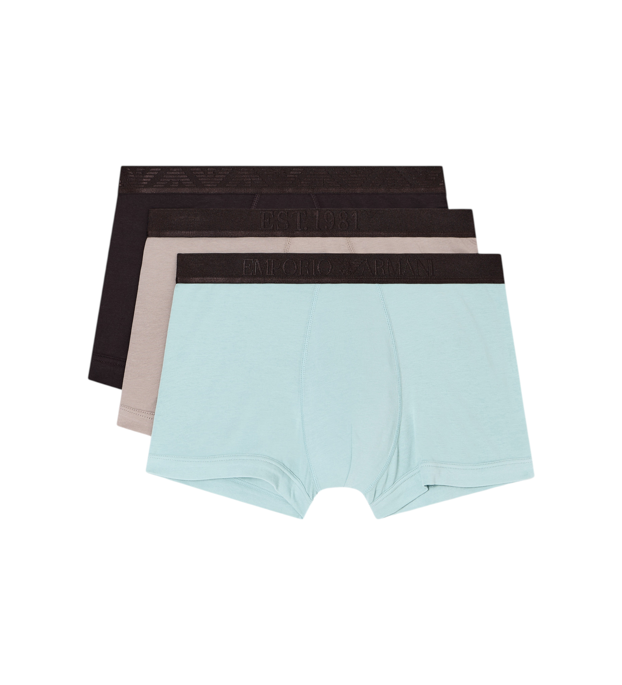 Emporio Armani Lot de 3 boxers Logoband brillants noir, marron, bleu Emporio Armani Lot de 3 boxers Logoband brillants noir, marron, bleu