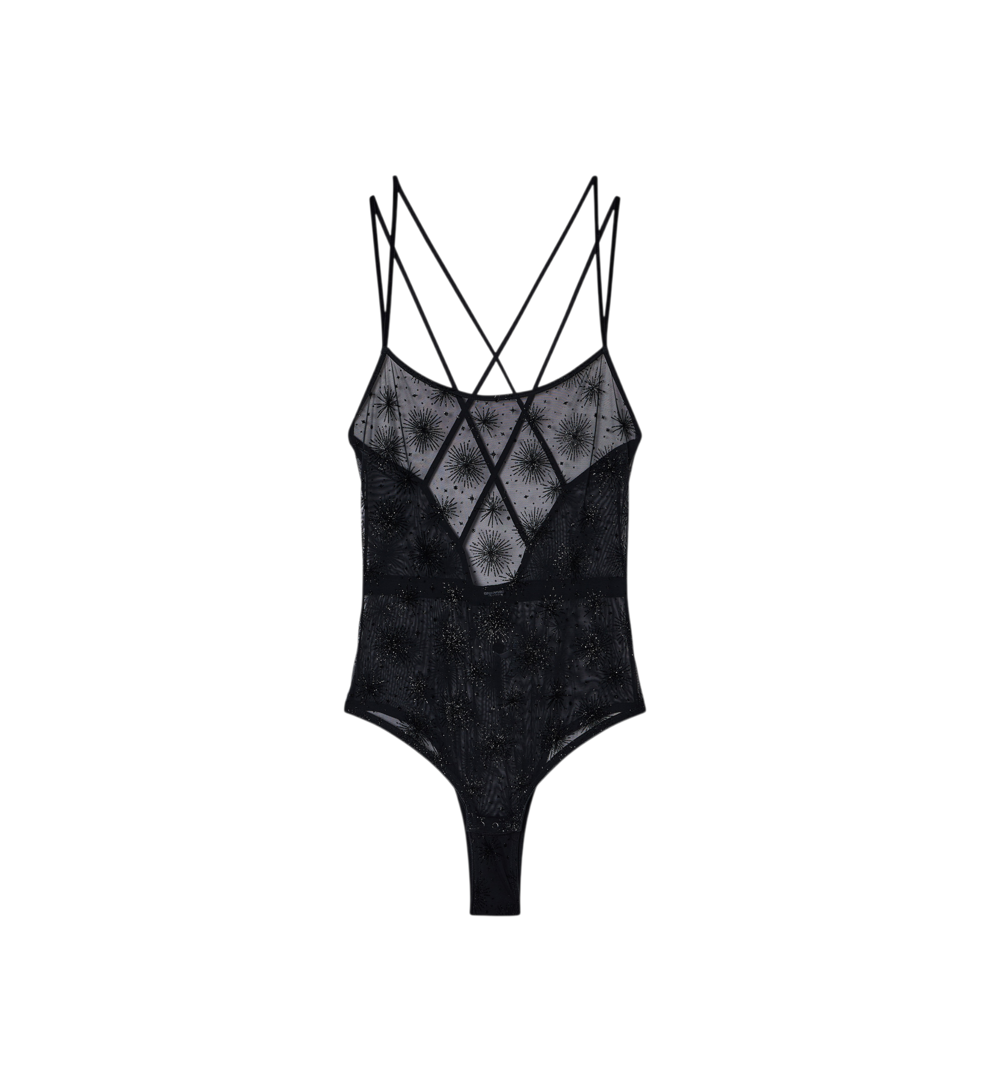 Emporio Armani Body in rete floccata glitterata nera Emporio Armani Body in rete floccata glitterata nera