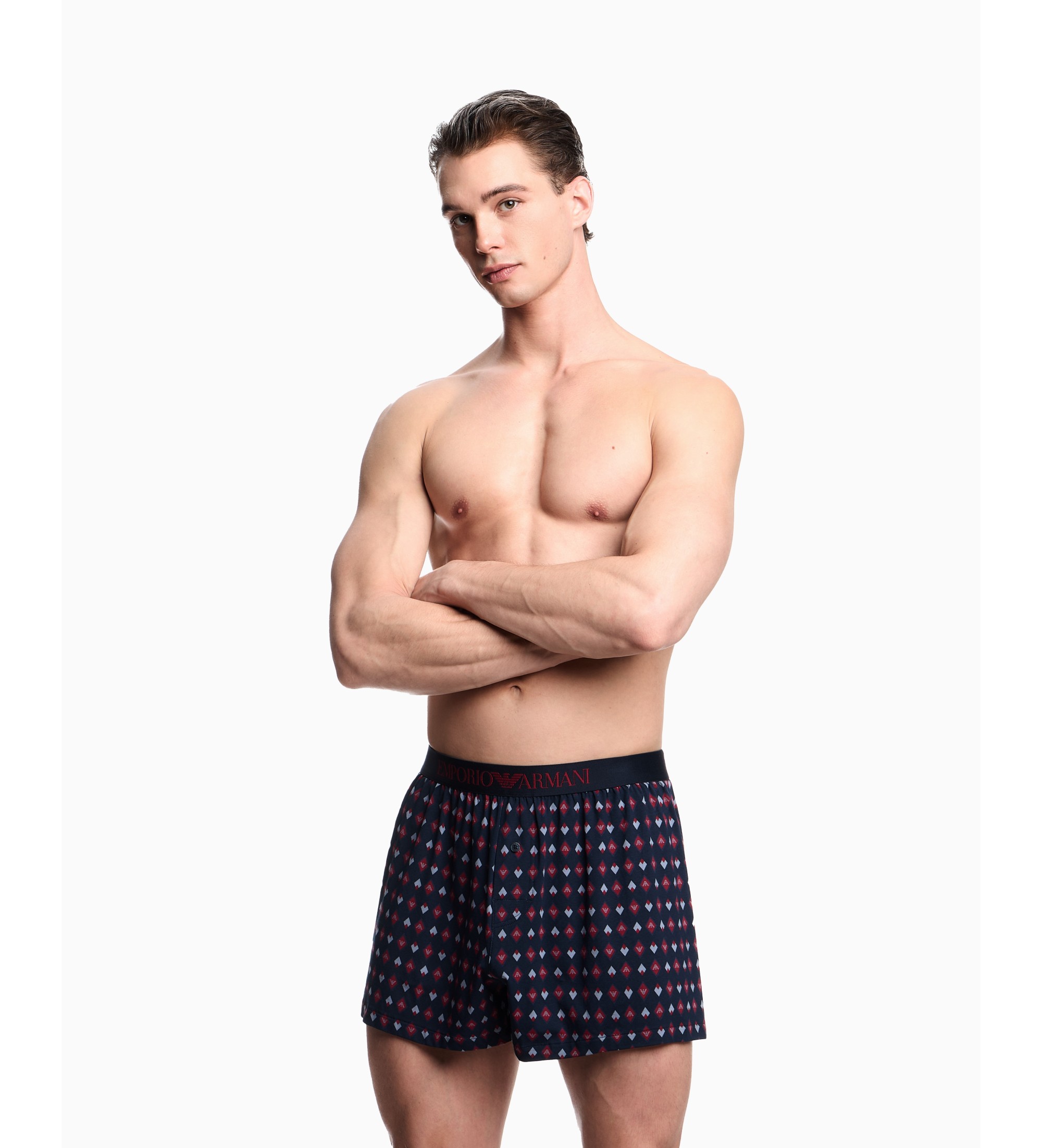 Emporio Armani Bokserske hlače z mešanim mornarskim potiskom Emporio Armani Bokserske hlače z mešanim mornarskim potiskom