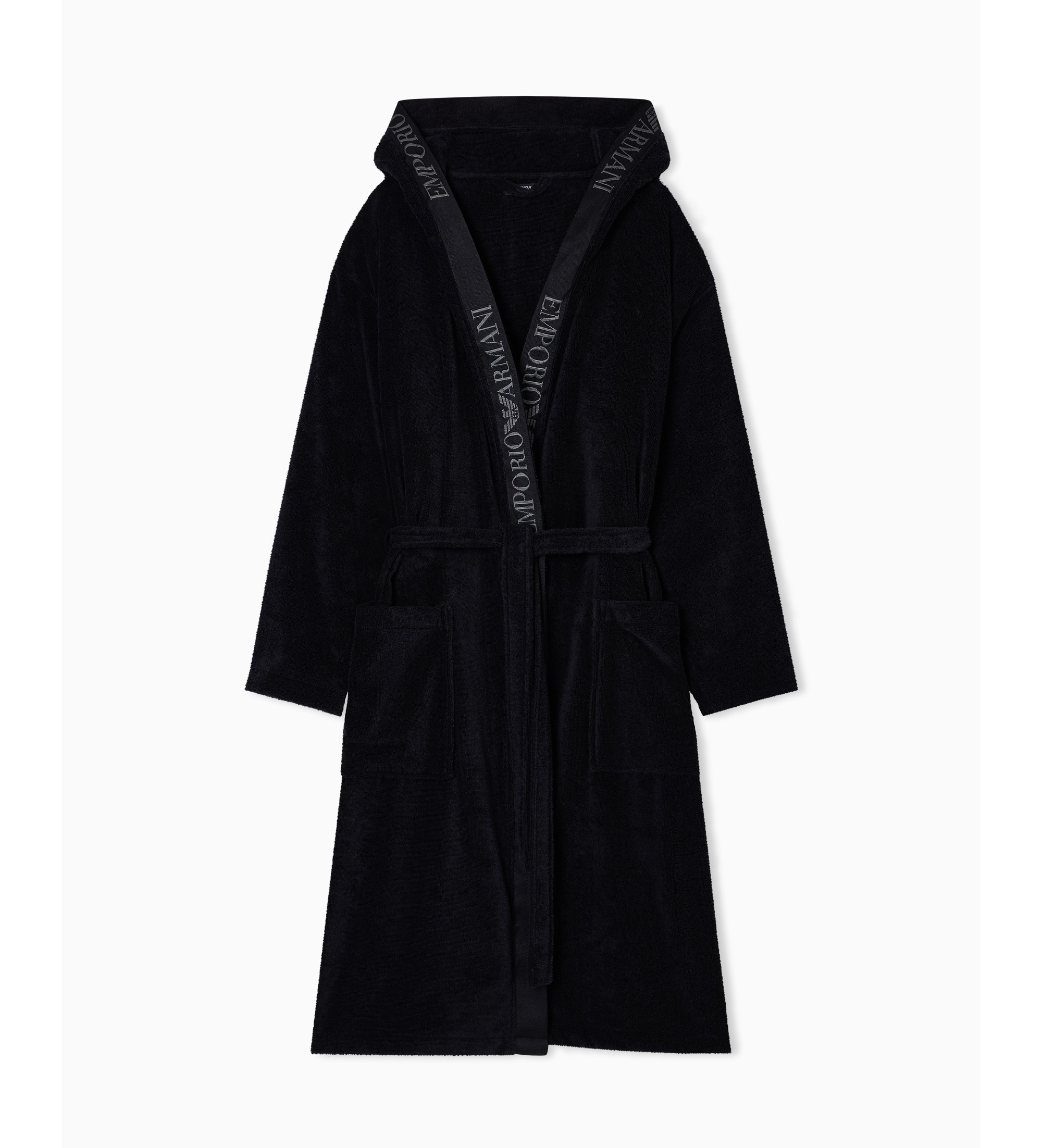 Emporio Armani Szlafrok frotte z logo na czarnej ramce Emporio Armani Szlafrok frotte z logo na czarnej ramce