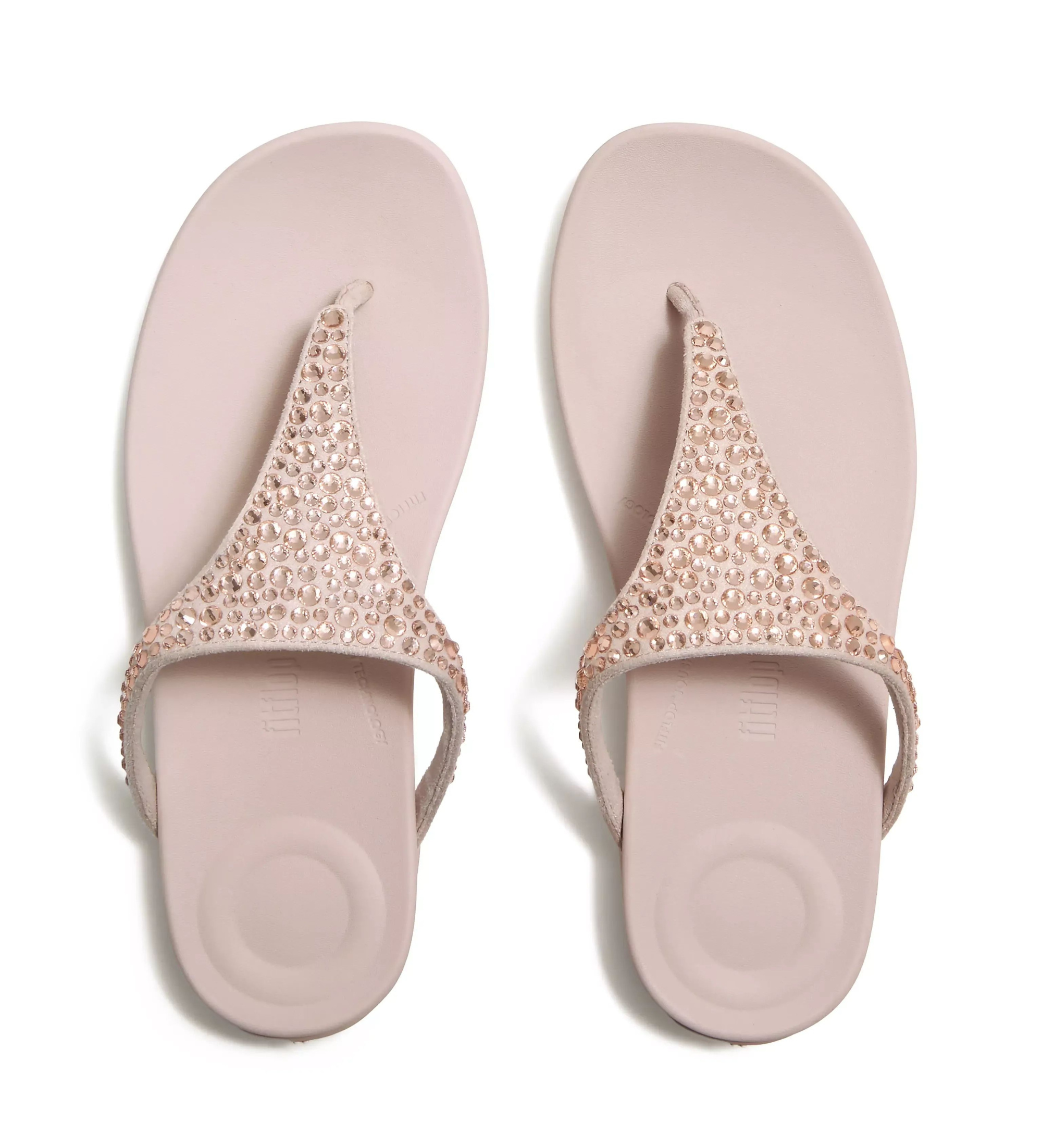 Fitflop Sandały skórzane Solay Mixed-Crystal Toe-Post nude