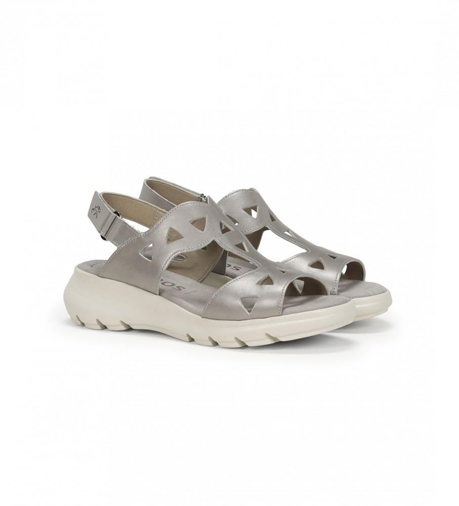 Fluchos Sandales en cuir F1657 gris -Hauteur 6cm wedge Fluchos Sandales en cuir F1657 gris -Hauteur 6cm wedge