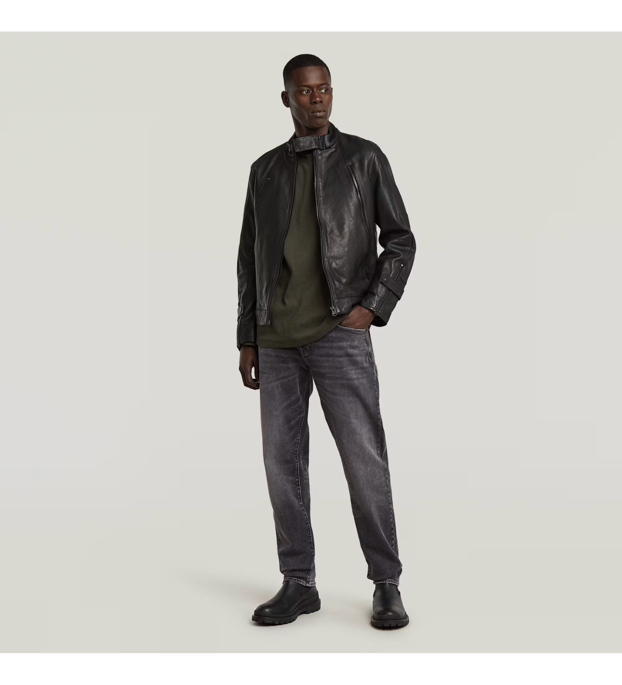 G-Star Black leather biker jacket - Esdemarca Store fashion