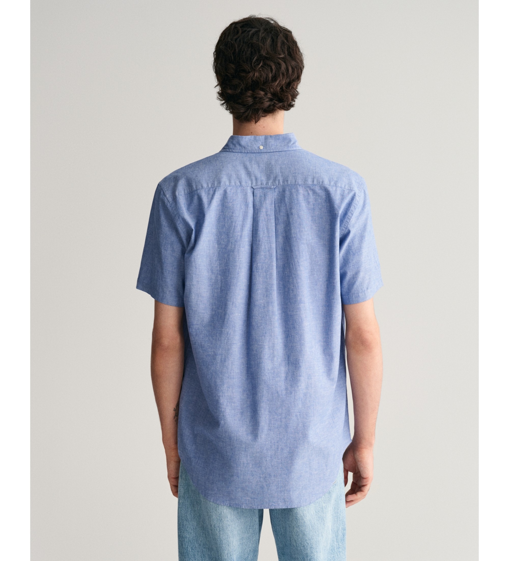 Gant Chemise  manches courtes Regular Fit en coton et lin bleu
