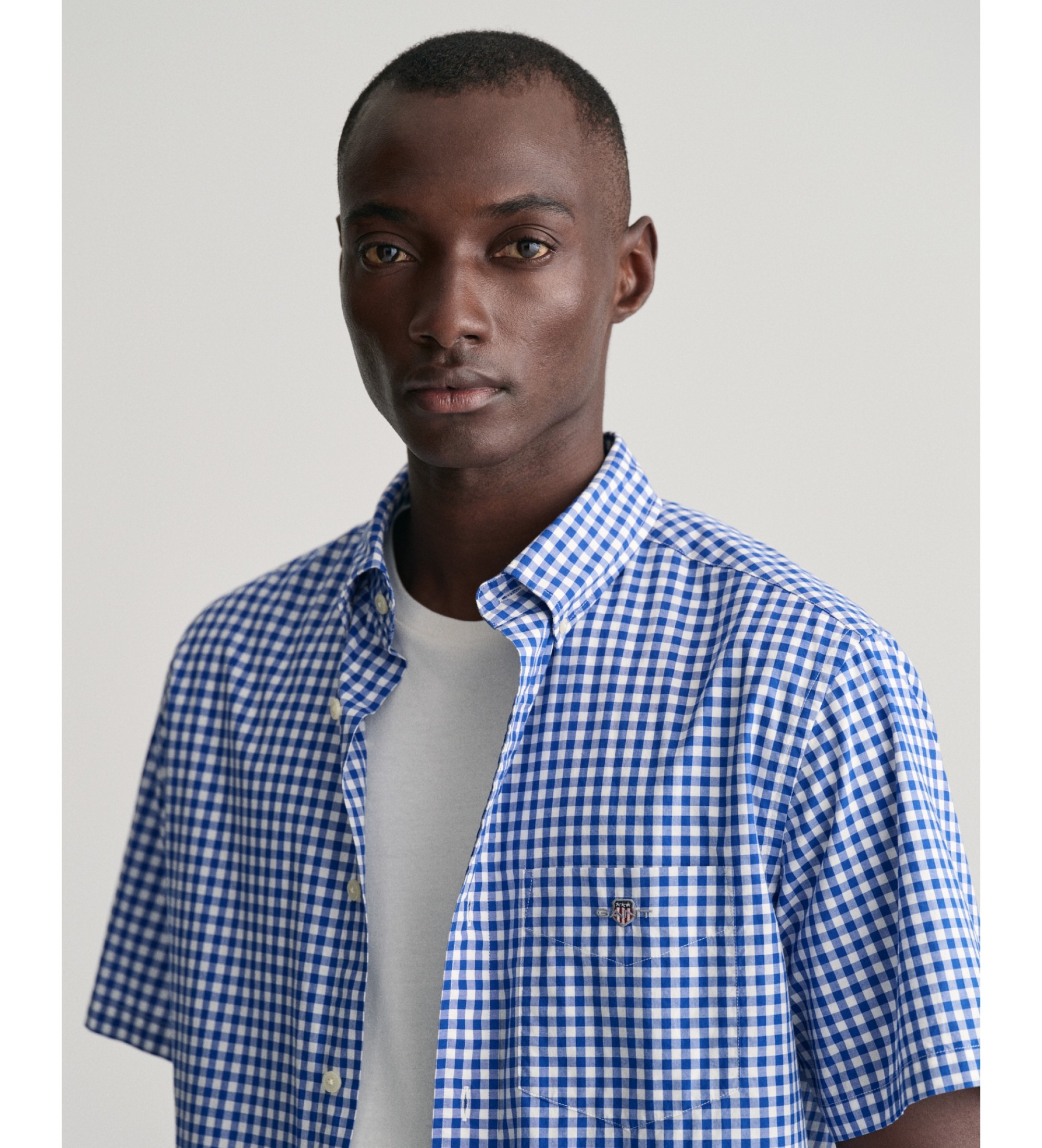 Gant Kortærmet Regular Fit-skjorte i blå gingham-poplin