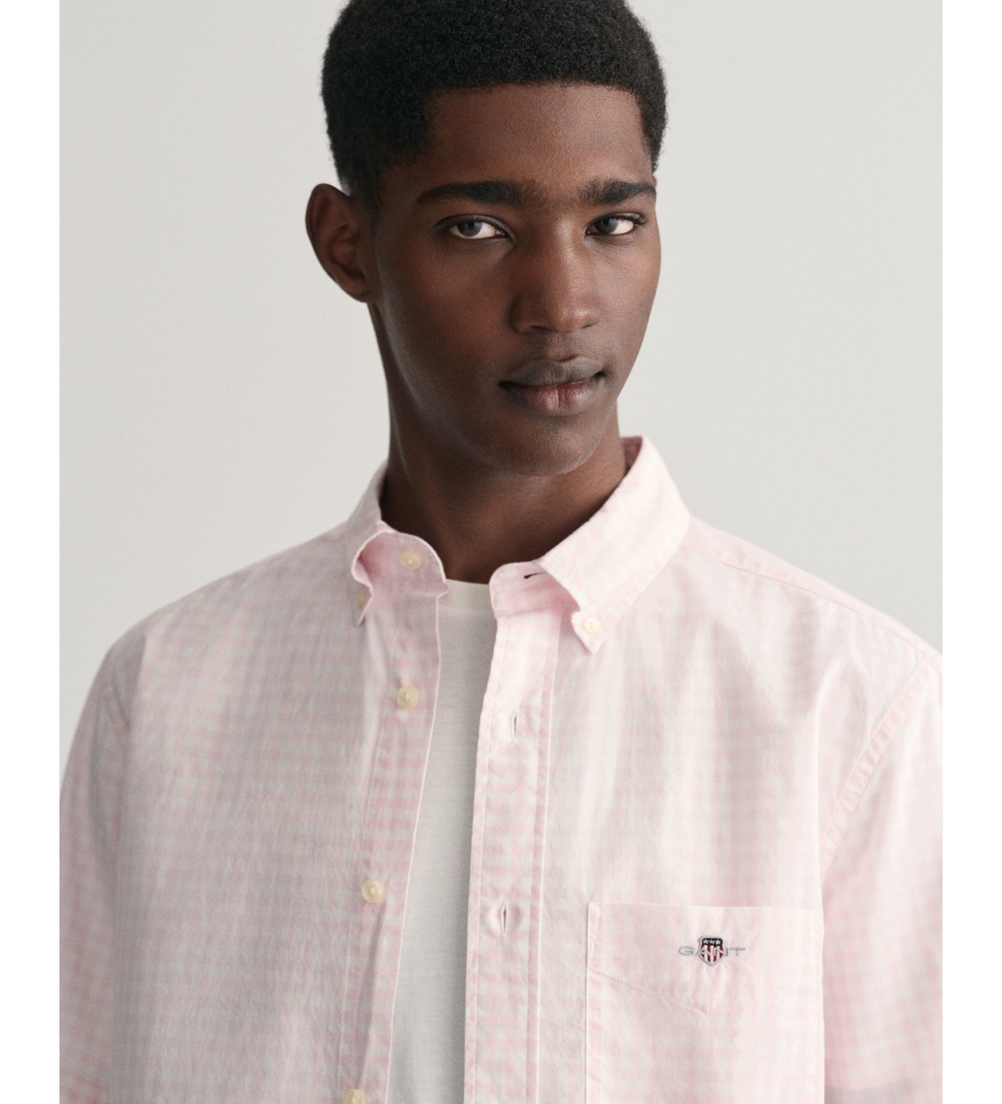 Gant Regular Fit Short Sleeve Shirt in Pink Poplin Gingham