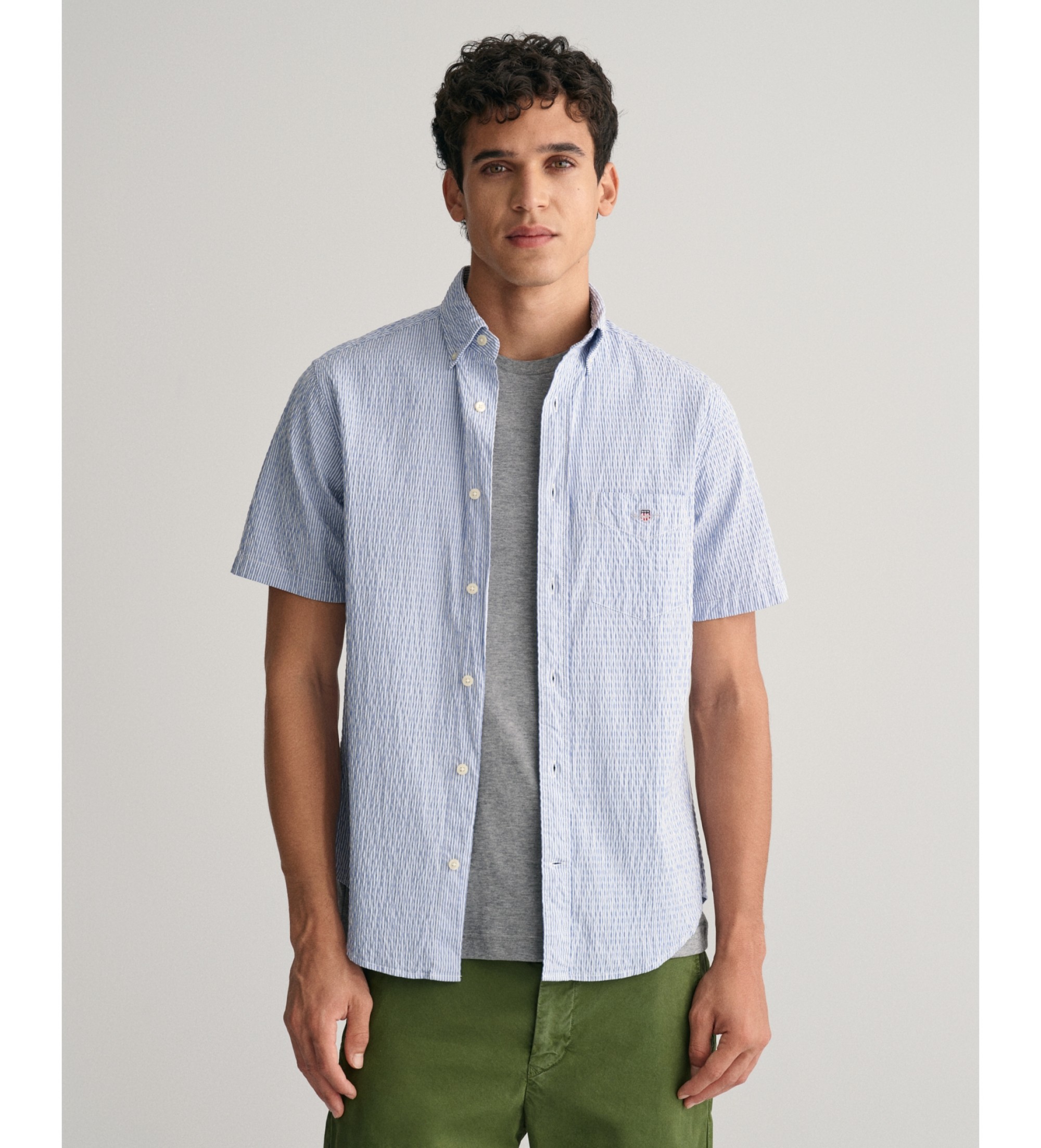 Gant Overhemd Regular Fit Seersucker Sunset blauw