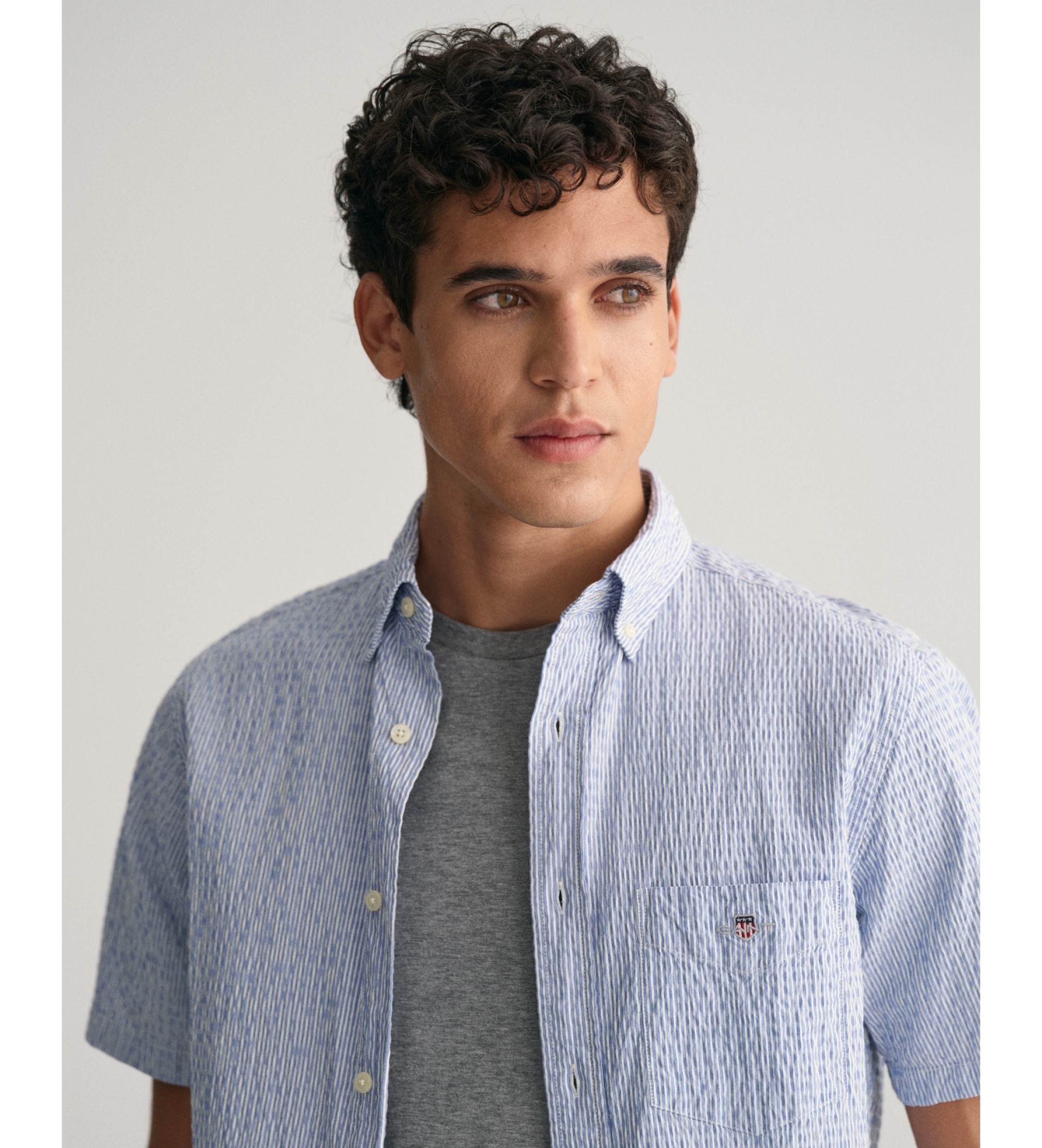 Gant Overhemd Regular Fit Seersucker Sunset blauw