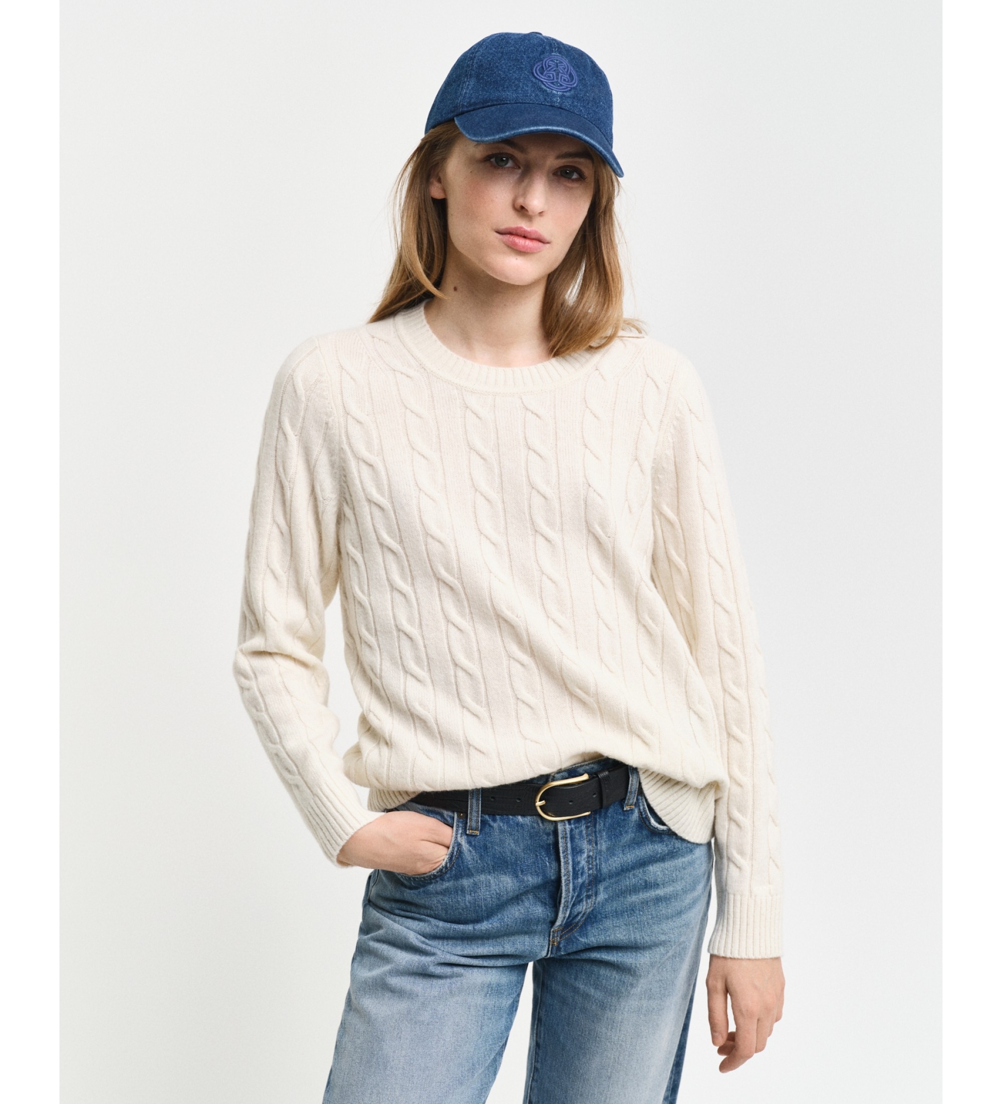 Gant Rundhalsausschnitt Schafe Wolle Achter gestrickt Pullover weiß