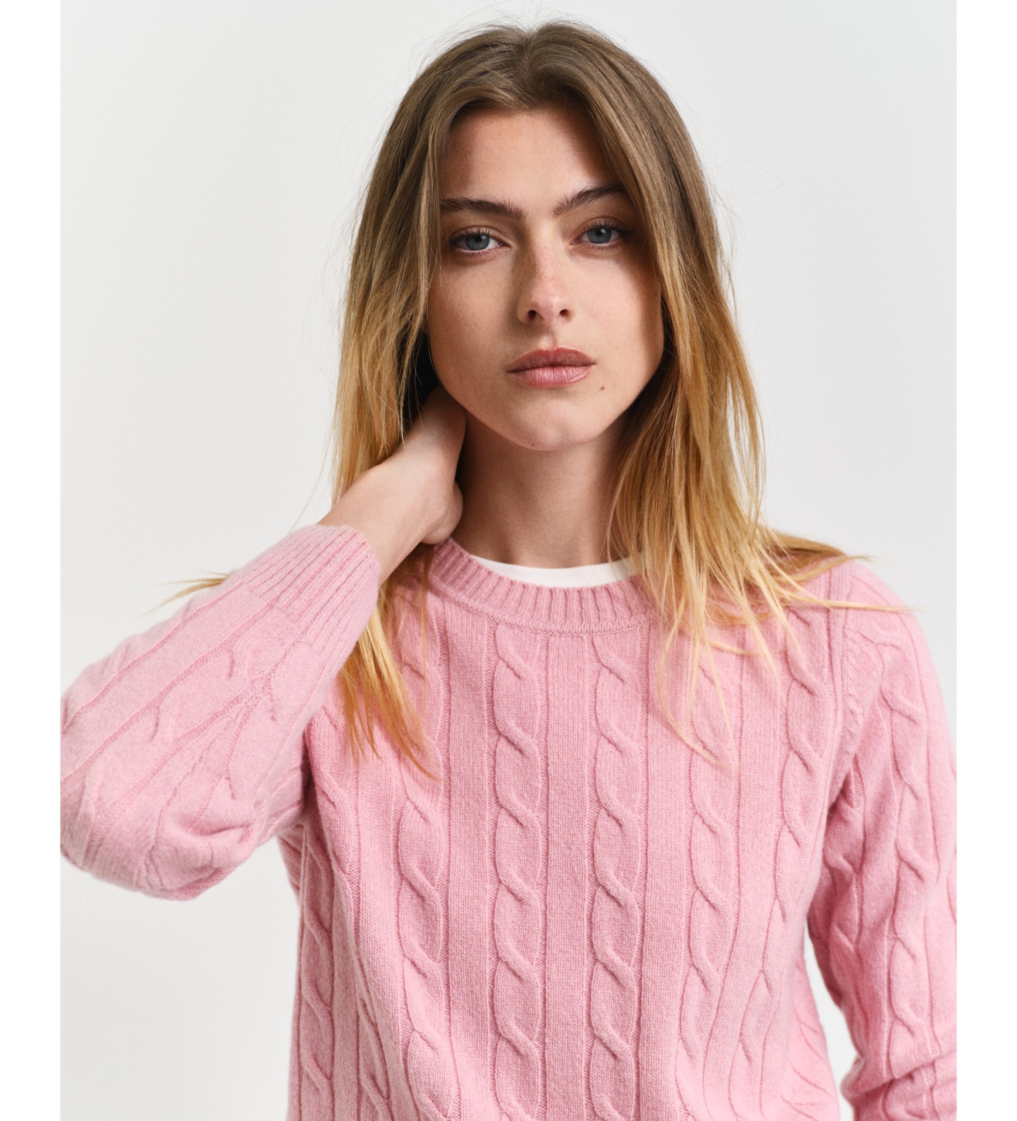 Gant Jersey De Cuello Redondo Y Punto De Ochos En Lana De Oveja rosa